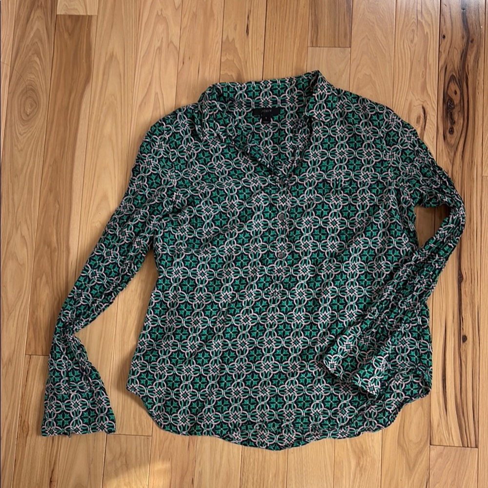 J Crew Green Patterned Women's Top